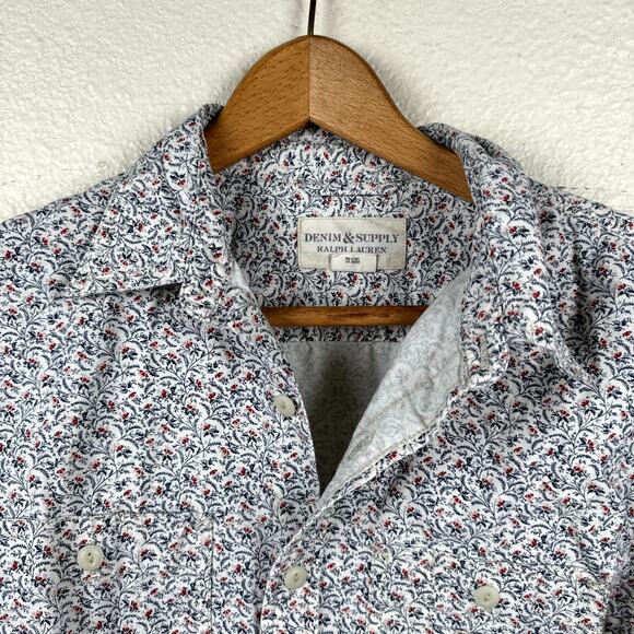 Ralph Lauren Denim Supply Shirt Size Medium White Floral Long Sleeve Button Up - Picture 2 of 5